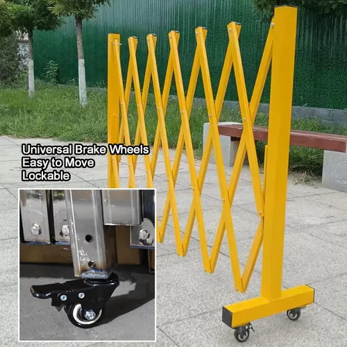 Vista 5 de Portable Expandable Metal Safe with Wheels - Durable Traffic Barrier for Industrial & School Use - Easy Install Control Solution, Amarillo