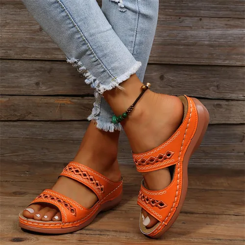 Vista 45 de Ladmiple Sandalias ortopédicas florales de moda 2023 con soporte de arco, zapatillas romanas casuales con puntera abierta