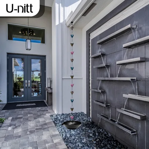 Vista 6 de U-nitt Cadena de lluvia colección de agua para canalones, atrapador de agua de lluvia y desviador, cadenas de 8.5 pies para jardín exterior, copas