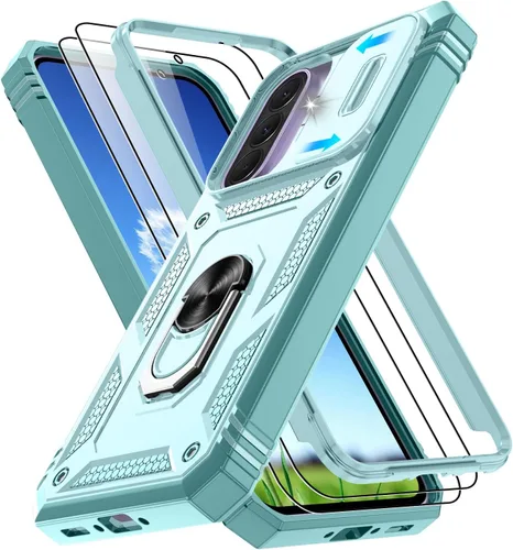 Vista 301 de Gritup Funda para Google Pixel 6 con cubierta deslizante para cámara y protector de pantalla (2 unidades), soporte de anillo giratorio 360°, funda