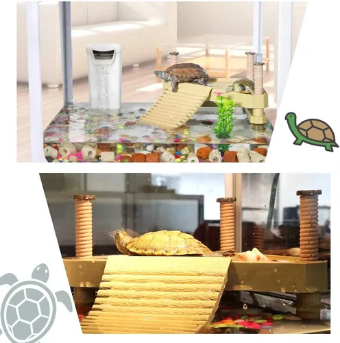 Vista 6 de Reptiles flotantes, muelle de rana tortuga, terrario, adorno decorativo con rampa de escalera texturizada