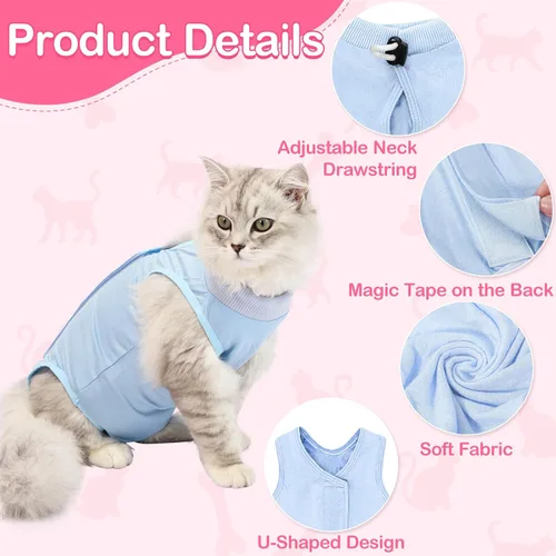 Vista 3 de Traje de recuperación para gatos para heridas abdominales o enfermedades de la piel, mameluco de gato para gatos después de la cirugía, traje