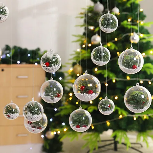 Vista 6 de Jishi Paquete de 10 adornos de Navidad de plástico transparente para manualidades, bolas de adornos de Navidad DIY rellenables de 2.36 pulgadas