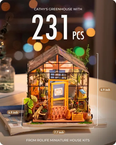 Vista 7 de Rolife Kit de casa de muñecas en miniatura y kits de rincón de libros (invernadero de Caty+casa de jardín)