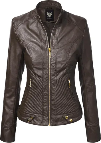 Vista 30 de Lock and Love Chaqueta Abrigo de Moto Motociclista de Piel Sintética para Mujer con Capucha Extraíble o No Extraíble Wjc1044_negro