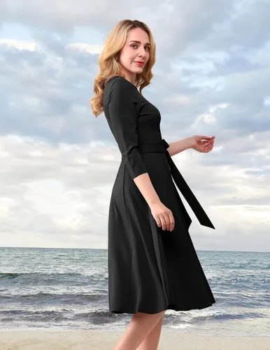 Vista 3 de DRESSTELLS Vestidos de cóctel para mujer, vestido vintage de boda para Negro