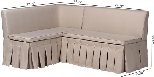Vista 7 de Baxton Studio Meyer - Juego de banco de comedor de tela de 2 piezas, color beige Beige/Negro