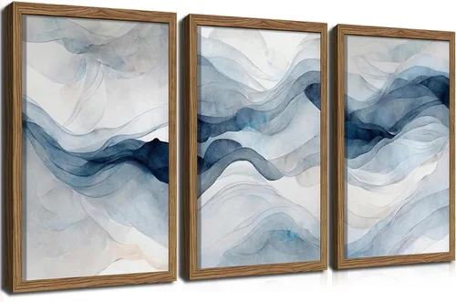 Vista 21 de Arte de pared enmarcado 3D texturizado azul abstracto, pinturas modernas de decoración de pared azul marino abstracto, pósters de textura