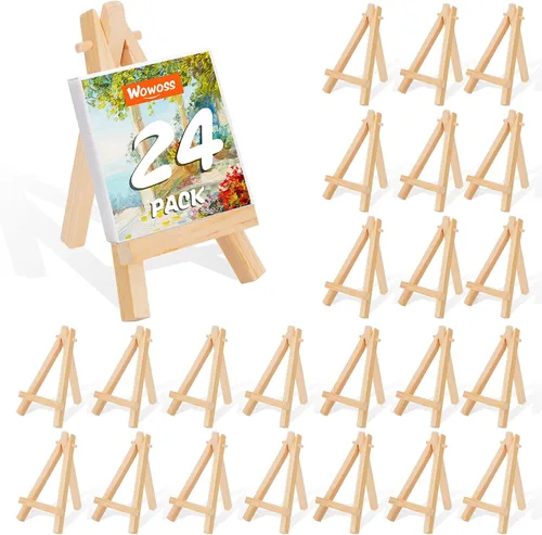 Vista 10 de Paquete de 12 mini caballetes de exhibición de madera de 5 pulgadas, soporte de trípode de madera natural para mostrar lienzos pequeños, tarjetas
