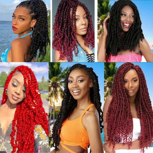 Vista 6 de 3 trenzas de ganchillo Passion Twist, cabello sintético preseparado para trenzar de 14 pulgadas, 3 paquetes de cabello trenzado pretrenzado