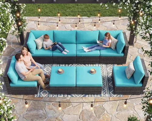 Vista 114 de NICESOUL Juego de muebles de patio de ratán extra grande con mesa para fogata de gas y propano, 29.3 pulgadas, respaldo alto, cómodos conversaciones