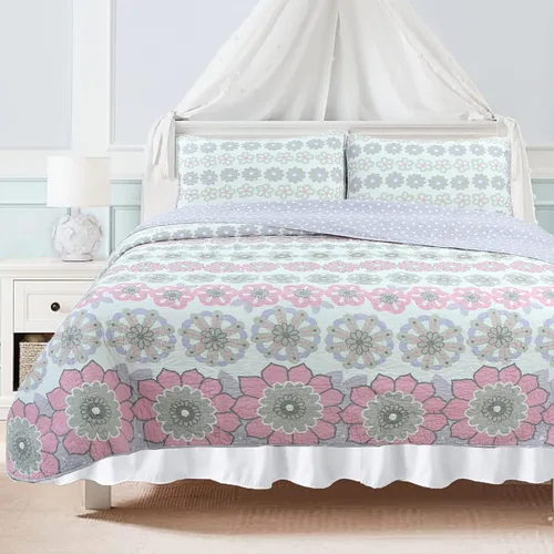 Vista 2 de Orchid Lola - Juego de edredón reversible de 100 % algodón para niños y niñas, diseño de flores