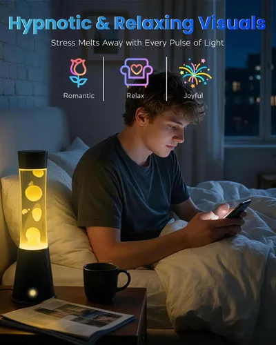Vista 6 de AONESY Lámpara de movimiento líquido con control remoto y temporizador de 12 horas, luz nocturna que cambia de 17 colores, lámpara de mesa LED
