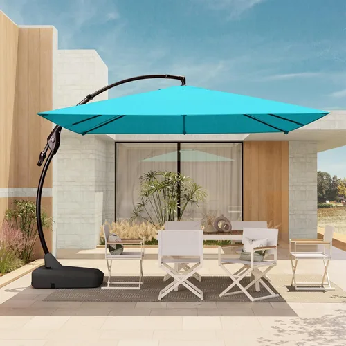 Vista 16 de Grand Patio 9x12 pies Sombrilla voladiza con base y funda para exterior, sombrilla rectangular de aluminio para terraza y jardín (Champán, 9x12 pies)