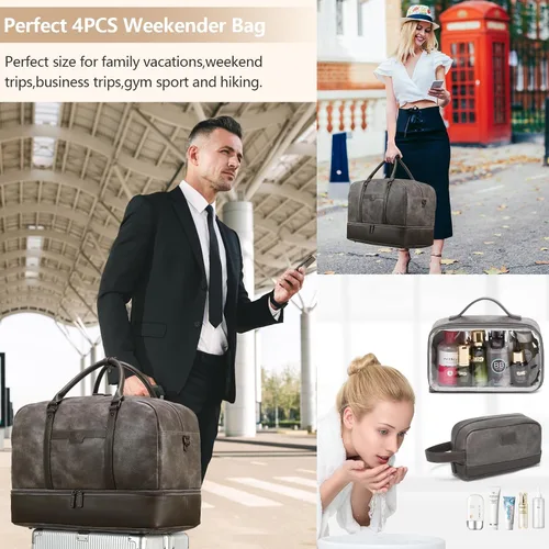 Vista 2 de Wogarl Bolsa de fin de semana para mujeres y hombres, bolsa grande de viaje, Gris, Moda