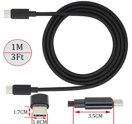 Vista 2 de Cable reversible doble tipo C USB C macho a USB C macho, cable trenzado de nailon premium con aislamiento recubierto de aislamiento, cable