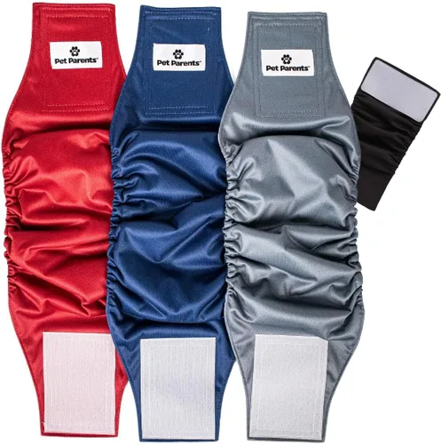 Vista 12 de Pet Parents - Bandas abdominales y extensores lavables prémium para perros machos - Pañales para perros machos - Paquete de 3 - Color: negro