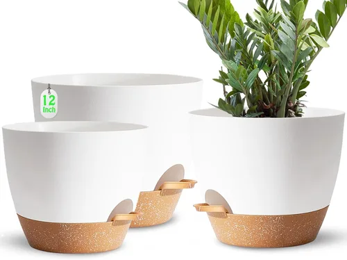 Vista 9 de Macetas de riego automático con orificio de drenaje, macetas para plantas de flores para interiores y exteriores, macetas de plástico negro