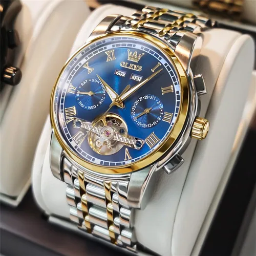 Vista 8 de OLEVS Reloj automático para hombre, cuerda automática, mecánica, de lujo, de acero inoxidable, multicalendario, impermeable, luminoso, reloj