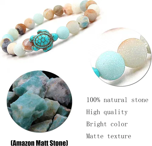 Vista 4 de Pulseras de tortuga marina oceánica, joyería de playa para mujeres y hombres, 0.315 pulgadas (0.315 in) de piedra natural, pulsera elástica