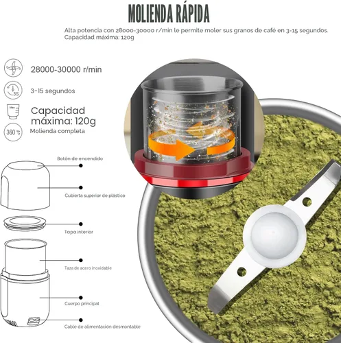 Vista 6 de COOL KNIGHT Molinillo de hierbas [gran capacidad/rápido/eléctrico] - Molinillo de café de hierbas para especias con colector de polen/- 7.5" (negro)