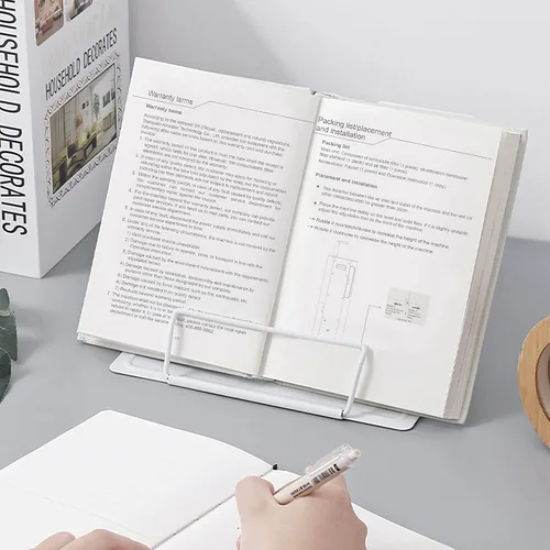 Vista 5 de Dicunoy Juego de 2 soportes de metal para libros de escritorio, soporte ajustable para libros, soportes resistentes para recetas, libros de texto