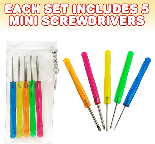 Vista 4 de ArtCreativity Juego de 5 mini destornilladores y llaveros, paquete de 12, el juego incluye 5 destornilladores y bolsa portátil, regalos de fiesta
