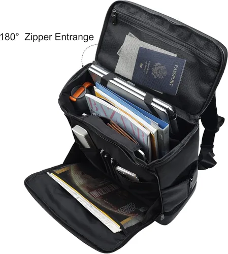 Vista 4 de TIDING Mochila de cuero genuino para hombre, bolsa de laptop de 15.6 pulgadas, mochila casual de viaje con compartimento para zapatos, Negro