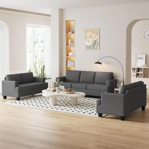 Vista 12 de Furnimart Sofás Seccionales para Sala de Estar, Modernos 2 Sofás de Dos Plazas y Sofá de 3 Plazas, Juego de Sofá de Asiento Profundo Color Crema