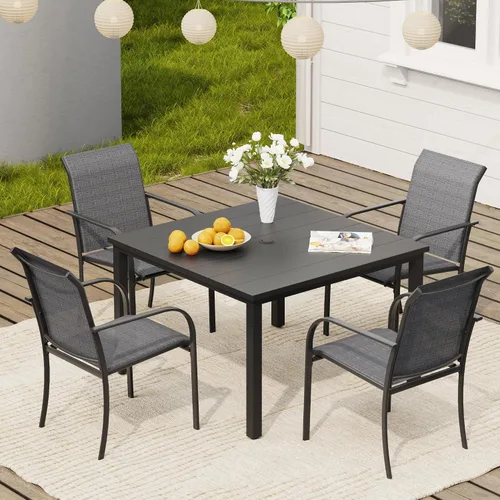 Vista 52 de VICLLAX Juego de 2 sillas de patio pequeñas para exteriores, juego de sillas apilables para patio y mesa de comedor cuadrada para porche delantero