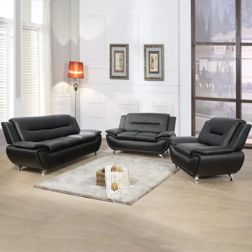 Vista 2 de Moderno juego de muebles de sala de estar, juego de sofá de cuero para sala de estar, sofá de cuero para la oficina