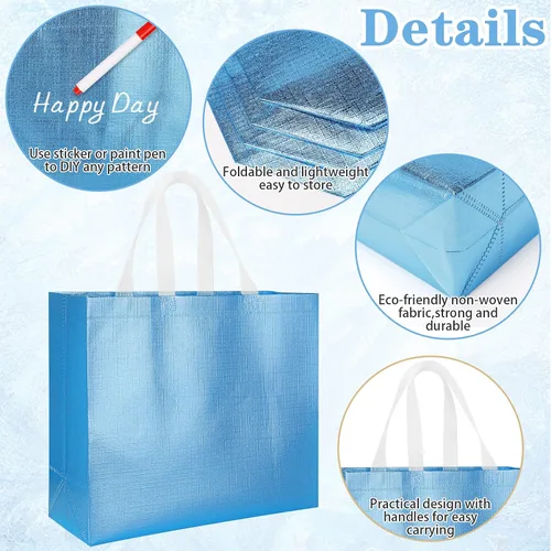 Vista 5 de 12 bolsas de regalo reutilizables, acabado brillante con asa, no tejidas, plegables para damas de honor
