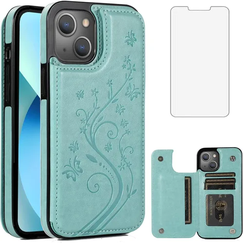 Vista 10 de Funda de teléfono para iPhone 13 de 6.1 pulgadas con protector de pantalla de vidrio templado y tarjetero con soporte para tarjetero, soporte