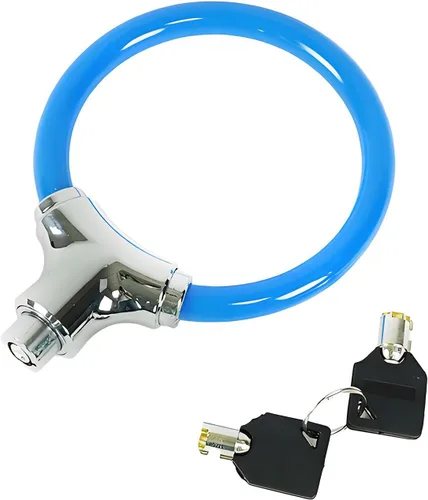 Vista 3 de Bloqueo de cable de bicicleta, cable de acero azul con llaves, cerradura de seguridad