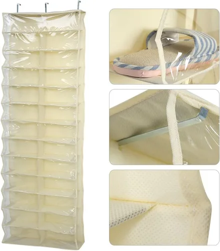 Vista 6 de Organizador de zapatos colgante para colocar sobre la puerta, 26 bolsillos grandes, zapatero para armario, colgador de zapatos, bolsa