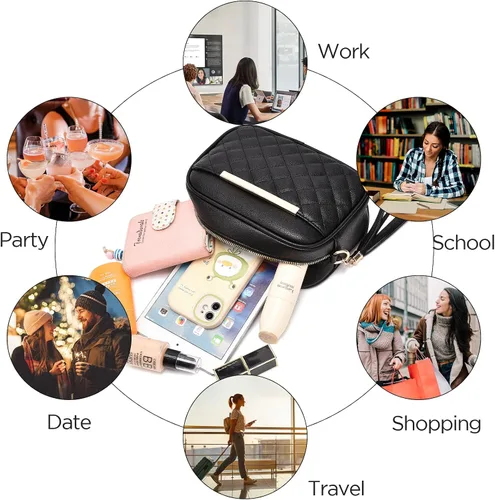 Vista 6 de I IHAYNER Bonito bolso pequeño cruzado para mujer, bolso de hombro acolchado para niñas, bolso ligero con borla