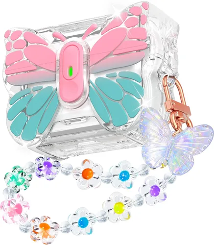 Vista 10 de R-fun Funda para AirPods Pro 2 Butterfly Artistry - Tapa desplegable automática y función de soporte, protección de grado militar de 360°