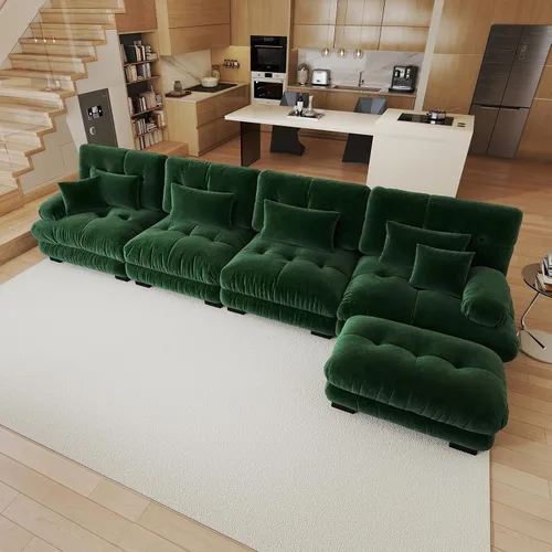 Vista 44 de Sofá modular de gran tamaño de 94 pulgadas, sofás seccionales grandes de color beige y blanco para sala de estar, juego de sofá de terciopelo, sofás
