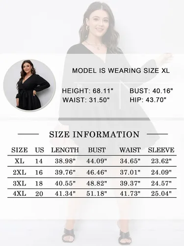 Vista 7 de SCOMCHIC Vestido corto de manga larga con cuello en V cruzado para mujer, talla grande