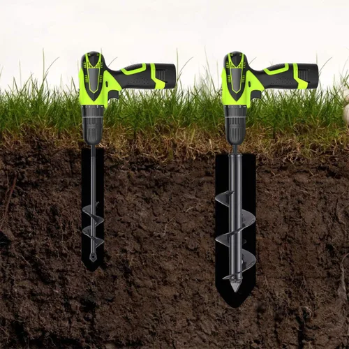 Vista 2 de Broca de taladro para jardín, paquete de 2 brocas en espiral para plantar, 12 x 3 pulgadas y 9 x 1.6 pulgadas, maceta rápida para plantas de jardín