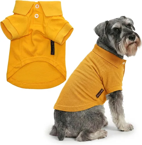 Vista 23 de Camisas Polo Parisian Pet - Camisa de Algodón Transpirable para Perros - Azul Sólido, Ropa de Verano con Capucha - Cuello con Botón para Perros