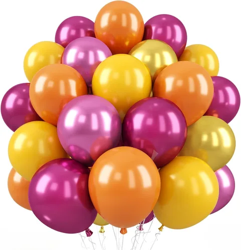 Vista 17 de 50 globos de Halloween, globos de 12 pulgadas, globos morados negros y anaranjados de 12 pulgadas, globos de confeti de murciélago, globos de látex