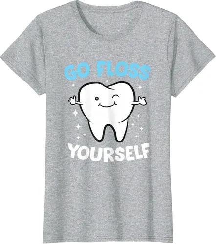 Vista 32 de Camiseta higienista dental, asistente dental, Go Floss Yourself dentista, Negro, S