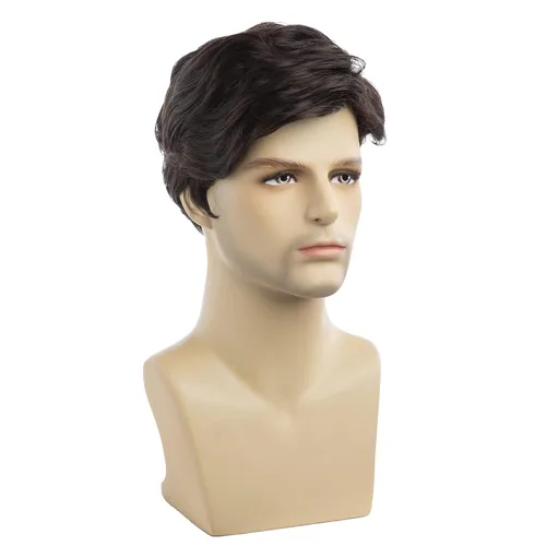 Vista 3 de Pelucas cortas para hombres, peluca sintética marrón, resistente al calor, natural, para Halloween, peluca de cosplay