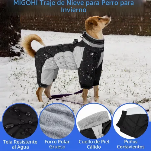 Vista 2 de MIGOHI Abrigo para perro de cuerpo completo - Abrigo de invierno cálido y reflectante para perros pequeños con arnés, chaqueta de cuello alto