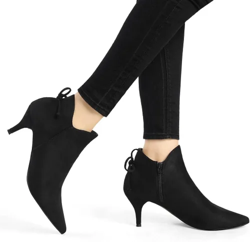 Vista 2 de Allegra K Botines de tacón de gatito con punta puntiaguda para mujer