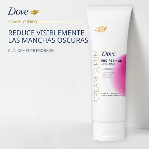Vista 5 de Dove Suero Crema Pro-Retinol + Reafirmante para Elasticidad y Firmeza, con Péptidos de Colágeno, Niacinamida y Antioxidantes, Loción, 8 oz