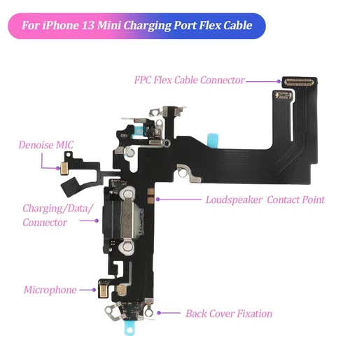 Vista 7 de Reemplazo para iPhone 13 Mini puerto de carga Conector de muelle para iPhone 13 Mini A2399 A2176 A2398 2400 Puerto de carga de repuesto USB Placa