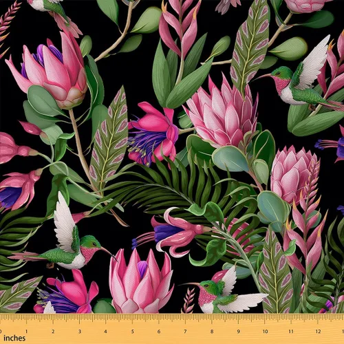 Vista 32 de Tela con Patrón de Ajolote Rosa por Yarda Estilo de Dibujos Animados Encantadora Tela de Vida Silvestre para Niños Adolescentes Flores Hojas Lindo