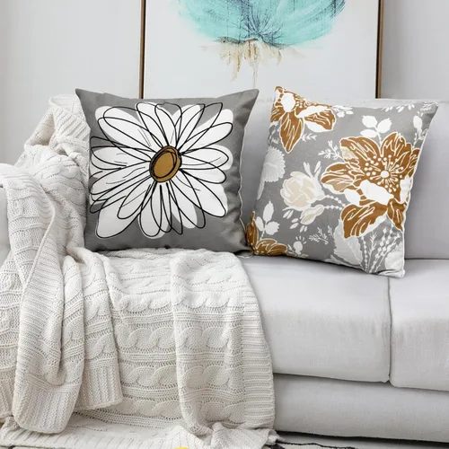 Vista 5 de Baidast Juego de 4 fundas de almohada decorativas marrones de 18 x 18 pulgadas, color marrón y gris, fundas de almohada modernas de lino